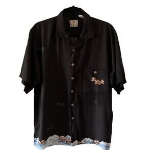 Luau Mens L Black Tropical Casual Shirt Hawaiian